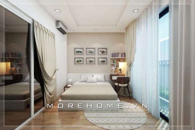 Mẫu giường ngủ biệt thự tone màu trắng được thiết kế theo phong cách hiện đại, đơn giản phù hợp với nhiều không gian phòng ngủ